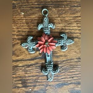 Blue Fleur De Lis Metal Cross Wall Decor 
Tuscan Rustic Decorative